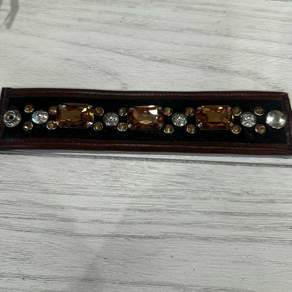 Brown Crystal Stretch Bracelet with Gold and Silver Accents